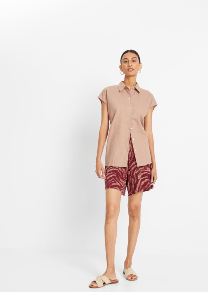 Weite Viskose-Jerseyshorts mit High-Waist-Bequembund
