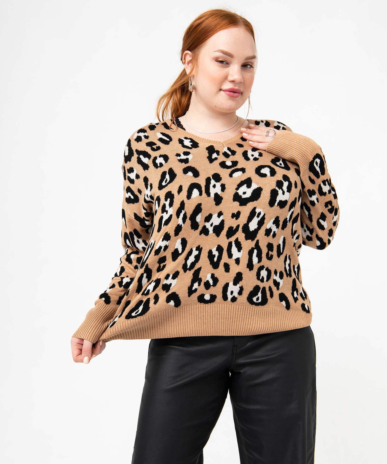 Pull imprimé à col V femme grande taille imprime | GEMO