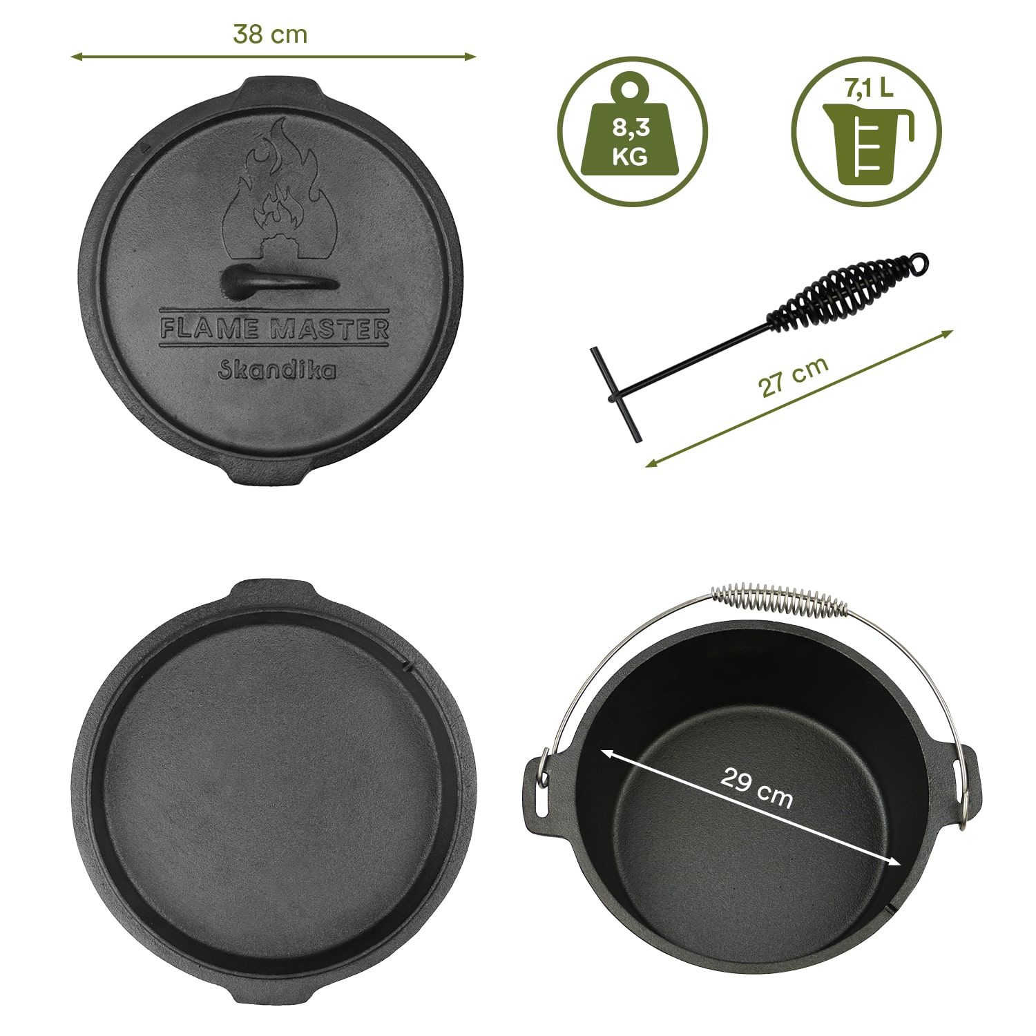 Skandika Dutch Oven Flame Master ohne Füße 7,1 Liter vollständiger Satz