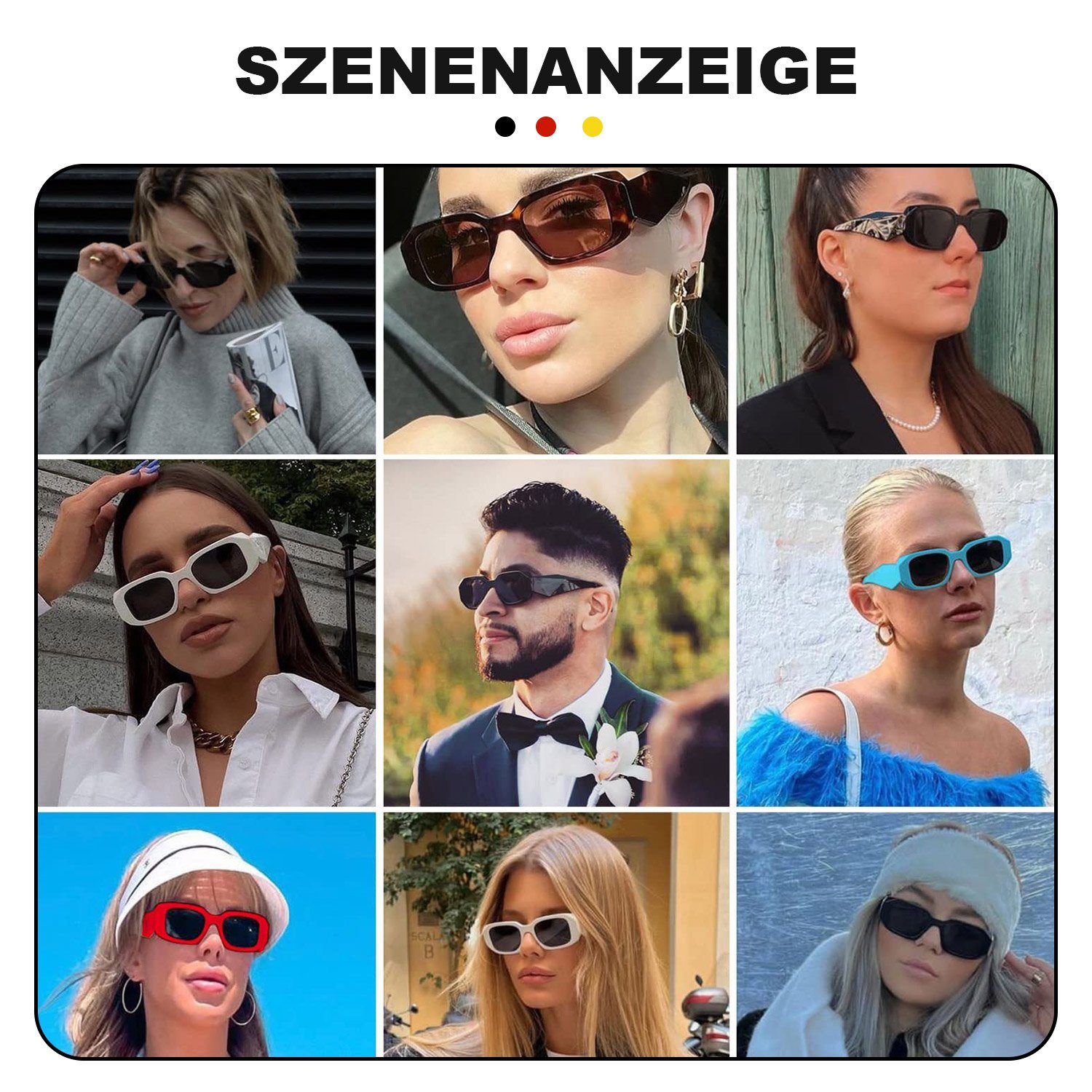 MAGICSHE Sonnenbrille Rechteckige Sonnenbrillen für Damen und Herren Retro Mode UV beständige Sonnenbrille