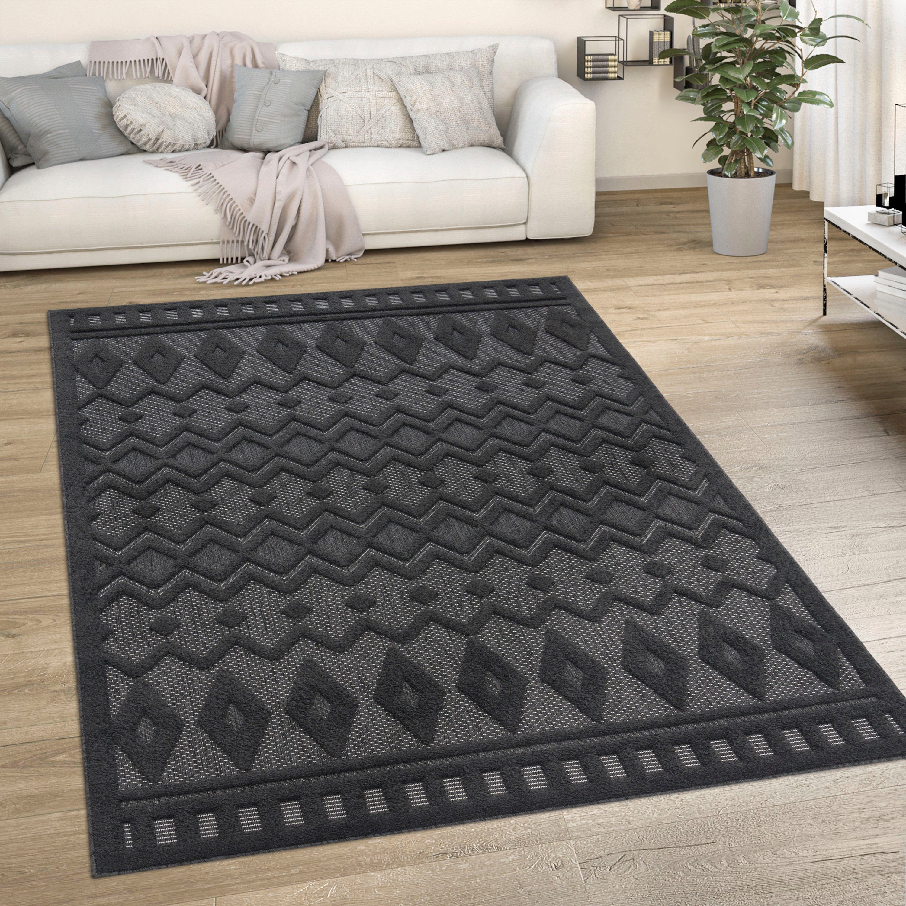 Teppich Livorno 671, Paco Home, rechteckig, Höhe: 14 mm, Uni-Farben, Scandi, Rauten Muster, Hoch-Tief Effekt, Outdoor geeignet