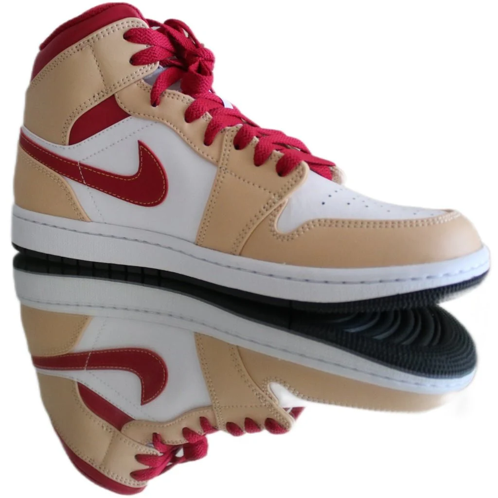 Jordan 1 Mid Light Curry Cardinal