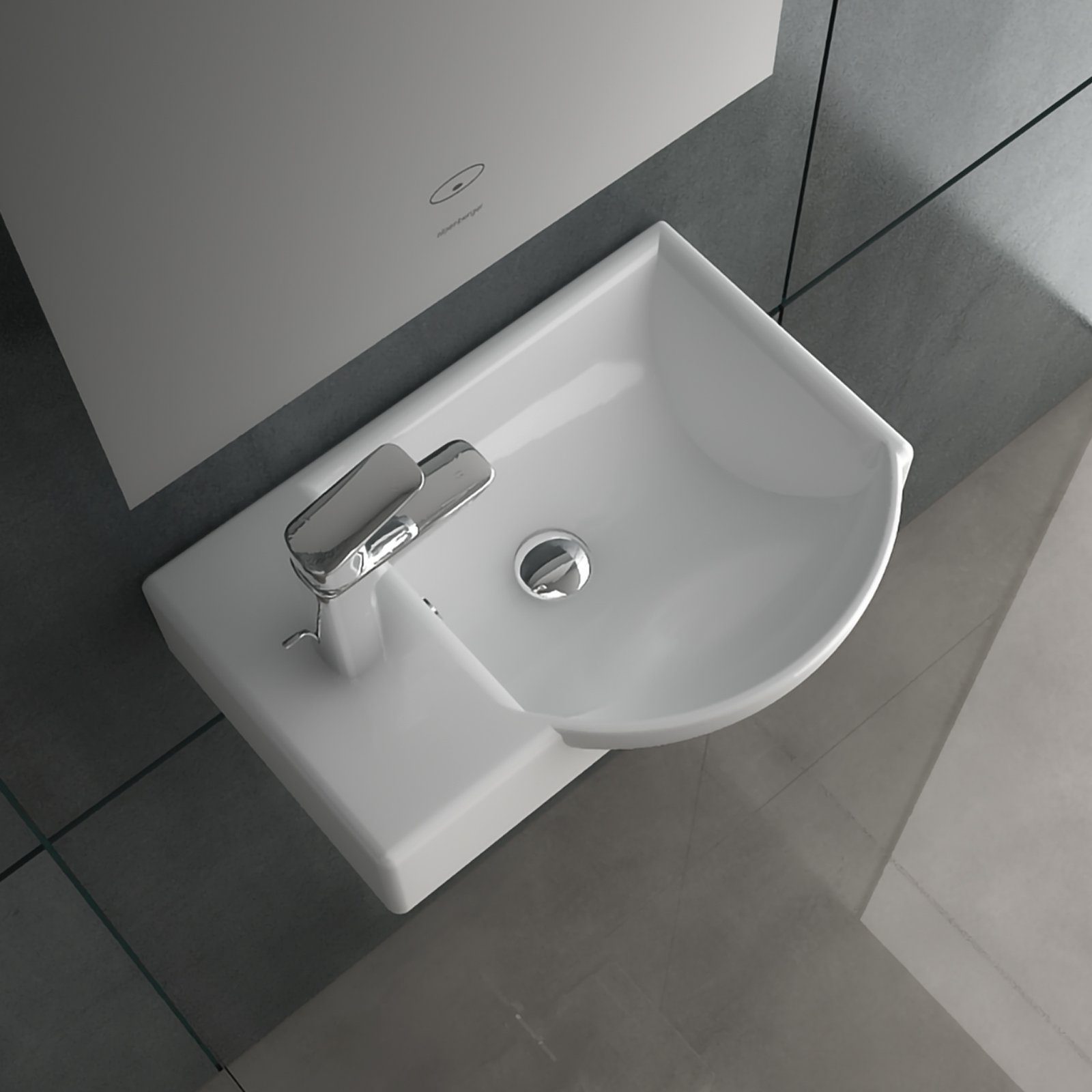 Alpenberger Waschbecken 45 cm Breit - Hängewaschbecken mit Überlauf aus Keramik (Handwaschbecken für Badezimmer & Gästebad, 1-St., 1-tlg. Waschtisch), Wash Basin pflegeleicht, Kleines Gäste WC Lavabo & Bad Spülbecken