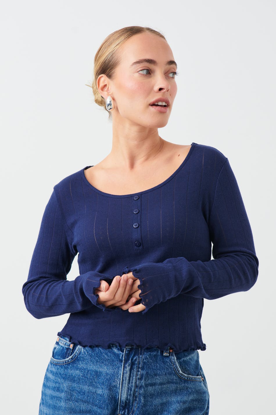 Pointelle long sleeve top