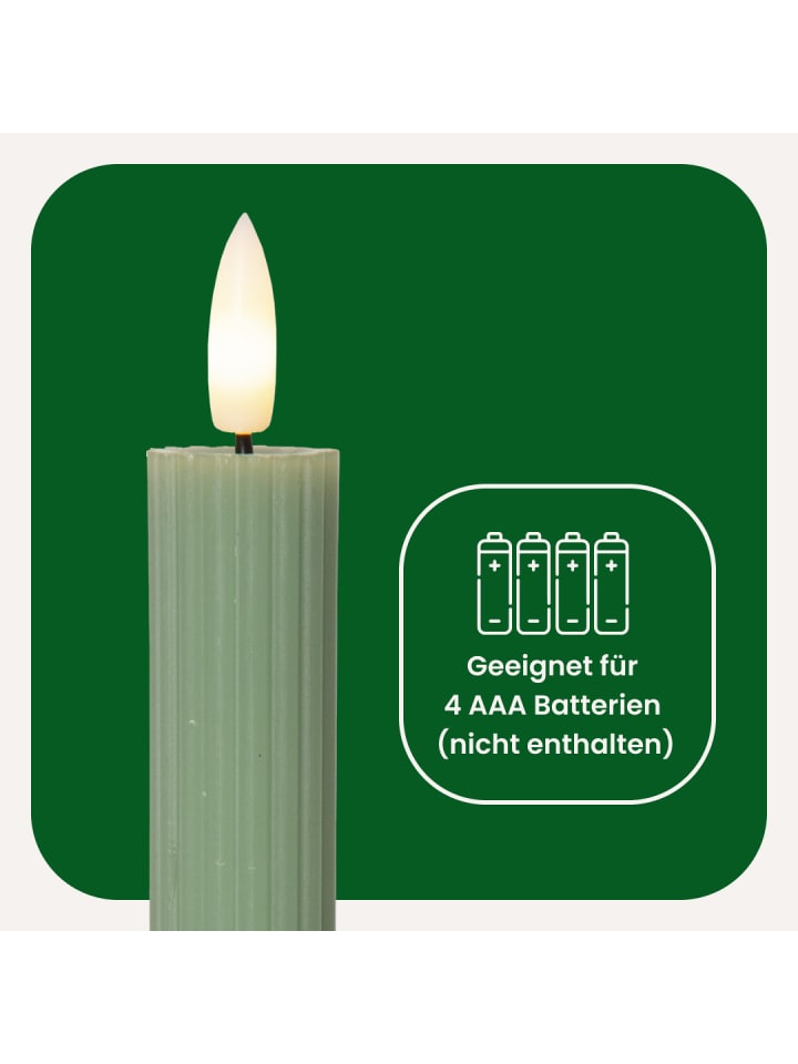 STAR Trading LED Stabkerze Flamme Stripe 2er-Set aus Wachs, grün in Grün günstig kaufen onesize