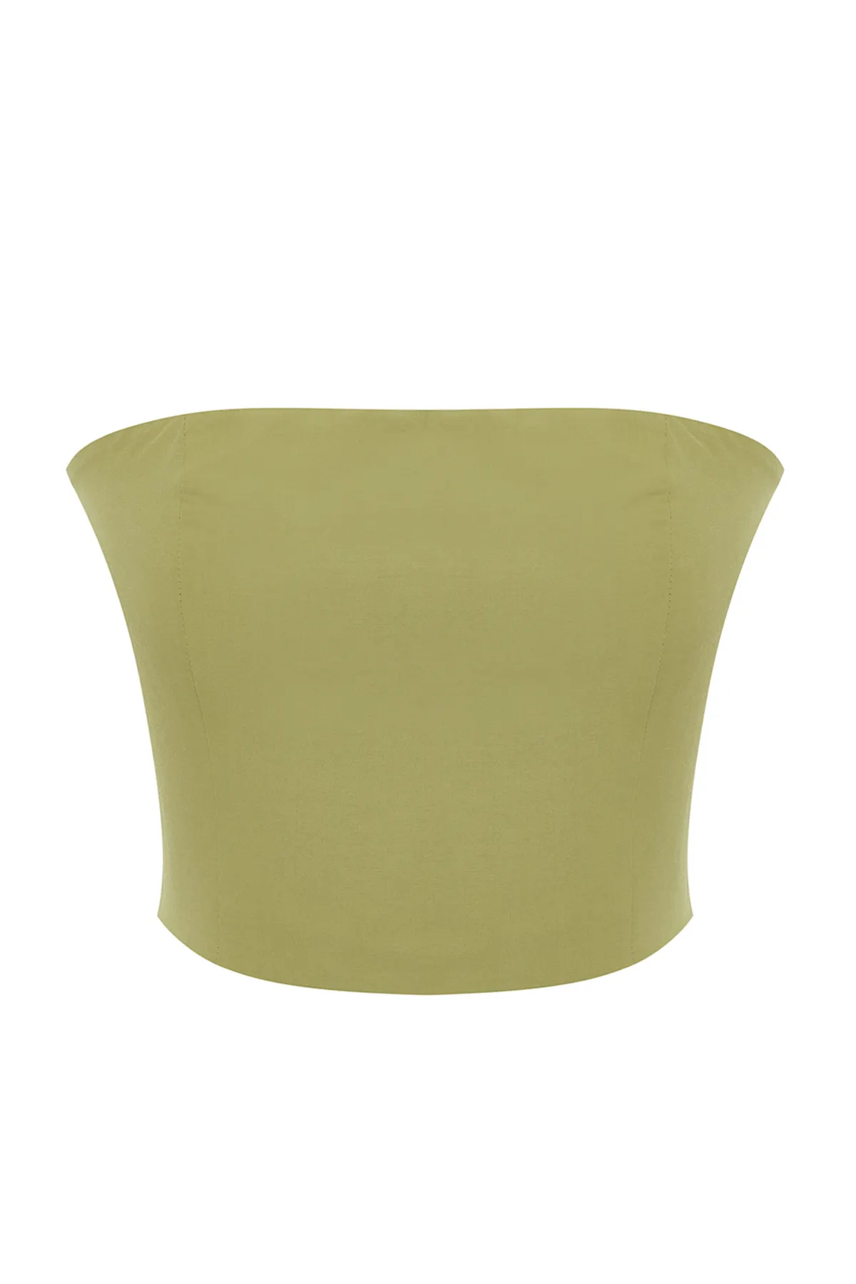 Trendyol Collection  Khakifarbene Premium Crop Trägerlose Webbluse TWOSS24BZ00242
