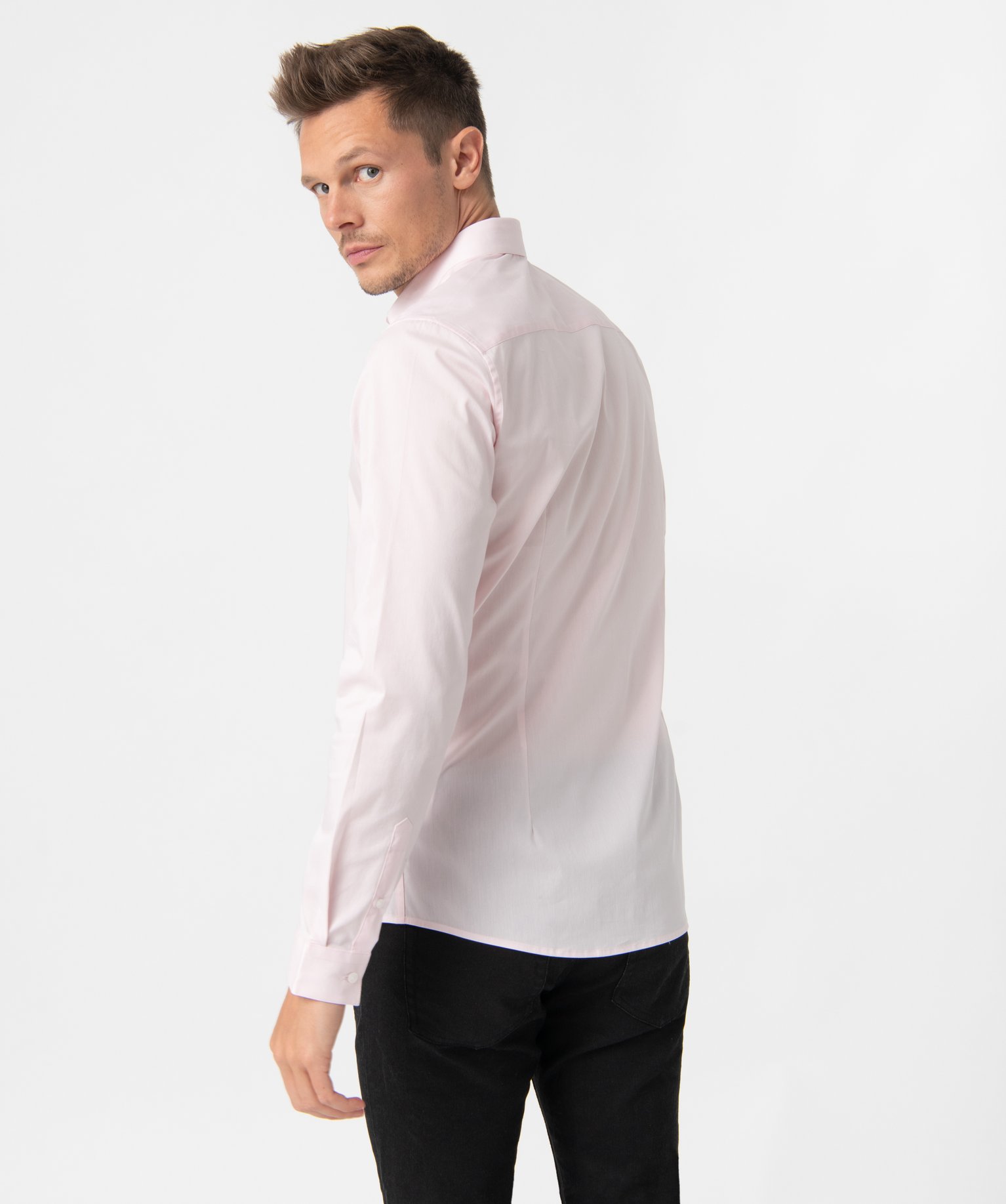Chemise homme unie coupe slim en coton stretch rose | GEMO