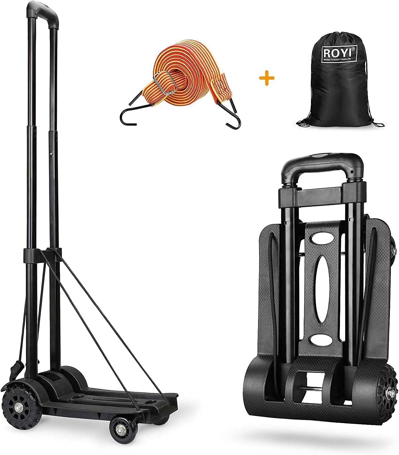 LENBEST Transportwagen Gepäckwagen, 50Kg/110Lbs Faltbarer Transportkarren Handwagen, (Leichtgewichtiger Transportkarre, Komfortable & klappbare), für Getränkekisten, Blumenkübel,Geschäftsreise, Schwarz, M