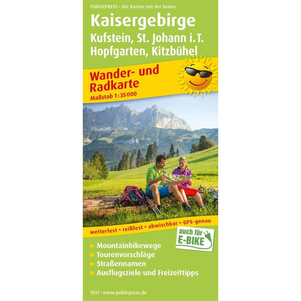 Kaisergebirge, Kufstein - St. Johann i.T., Hopfgarten - Kitzbühel Wander- und Radkarte 1 : 35 000 - Wanderkarte