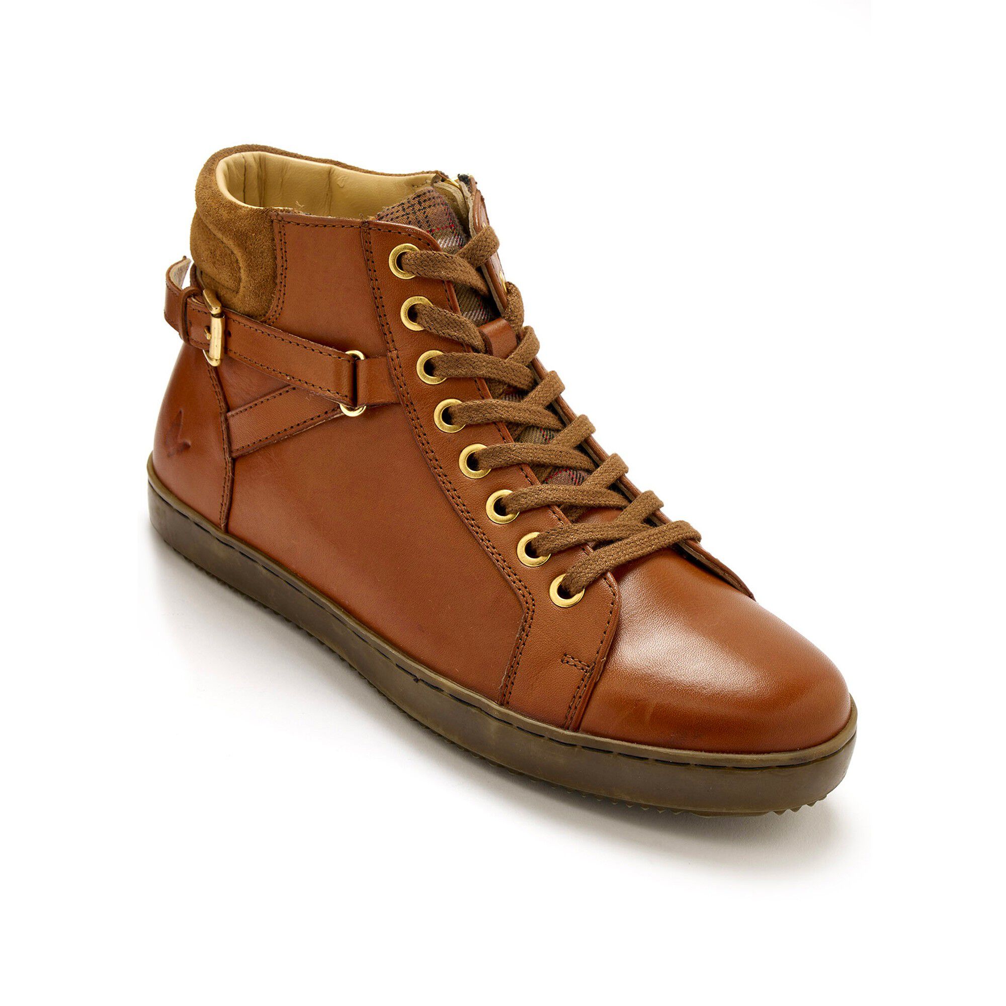 Baskets montantes zippées à lacets largeur confort en cuir