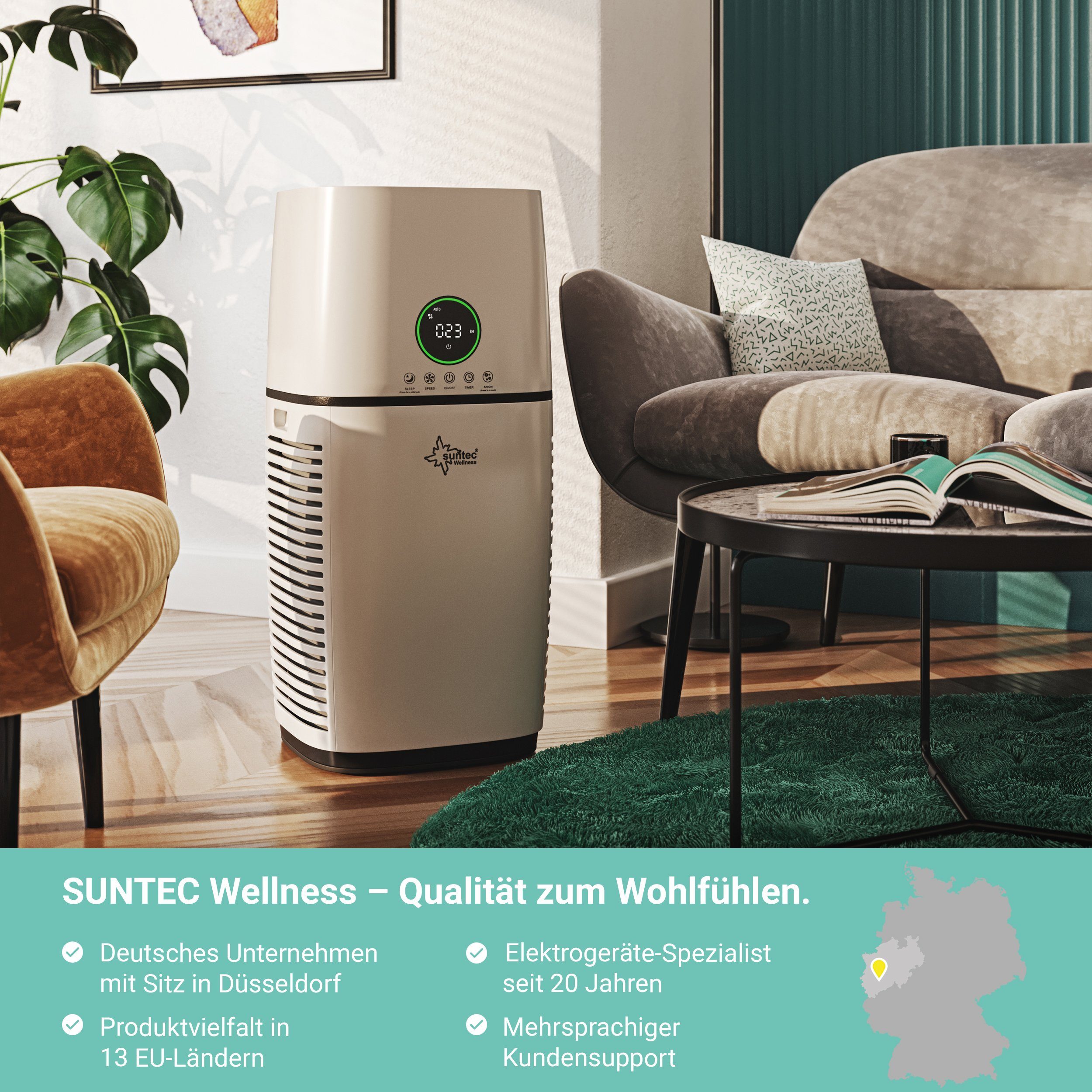 Suntec Wellness Luftreiniger AirCare 4000 VirusEx H14 MultiFilter, für 40 m² Räume, 4 in 1 Luftreinigung, Luftwäscher mit H14 HEPA-Filter, Timer, 65 W