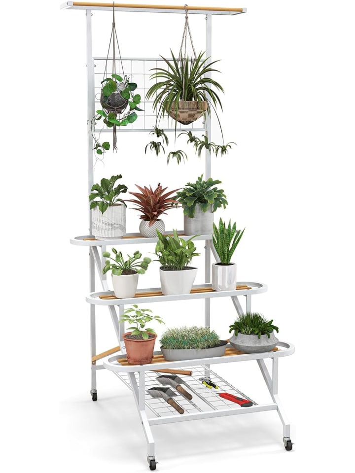 COSTWAY Pflanzenständer mit Rankgitter 175cm in Weiß günstig kaufen onesize