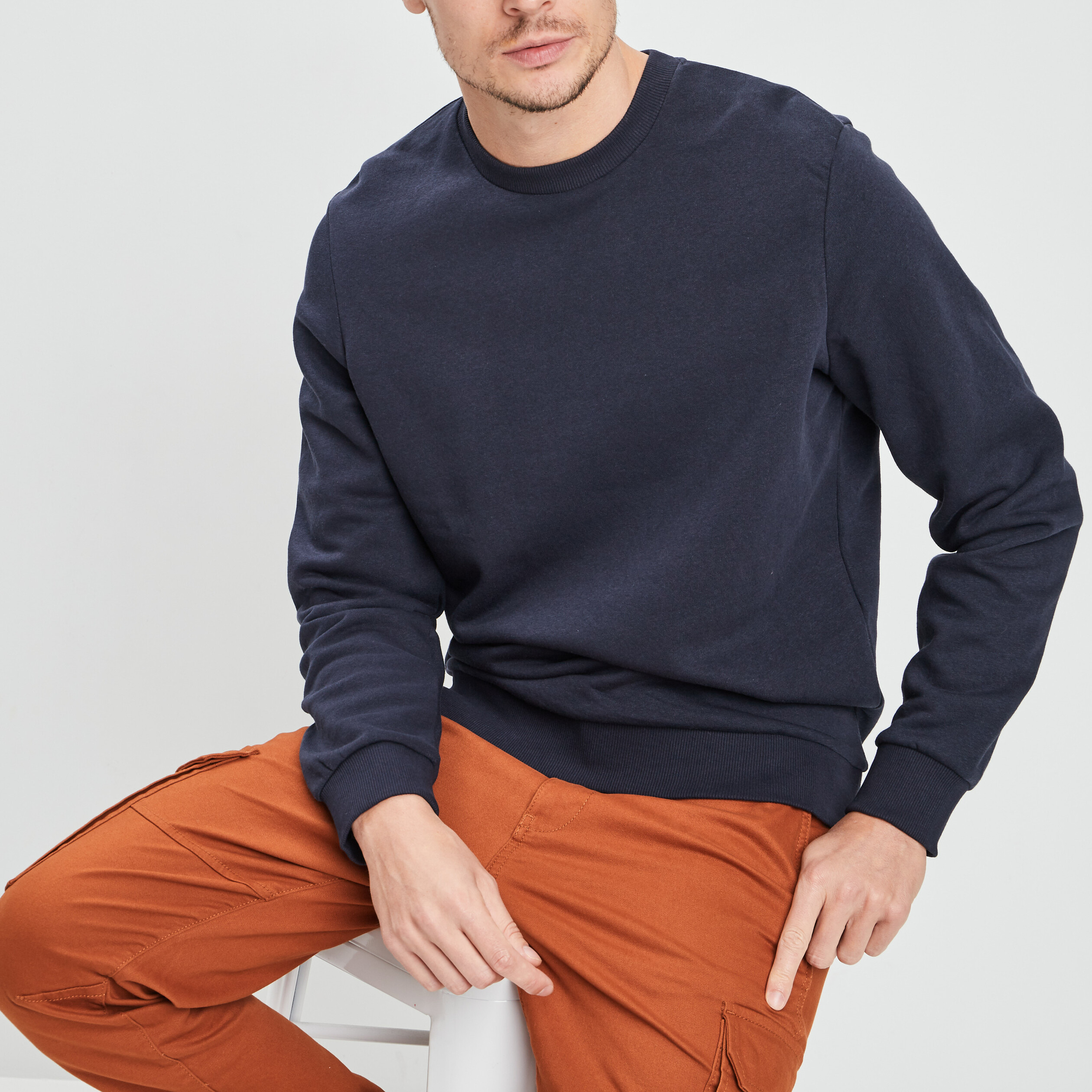 Sweat avec col rond bleu marine homme | La Halle