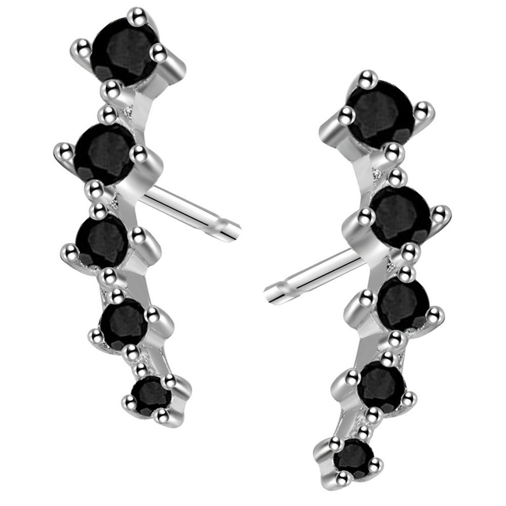 Limana Paar Ohrstecker Damen Mädchen 925 Sterling Silber kleine rosa schwarze klare Steine, für jeden Tag Geschenk Idee, Zirkonia