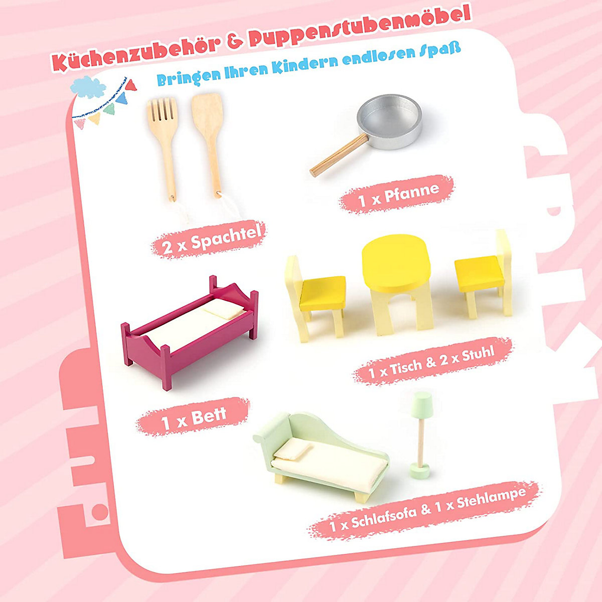 2 in 1 Puppenhaus Spielküche doppelseitig