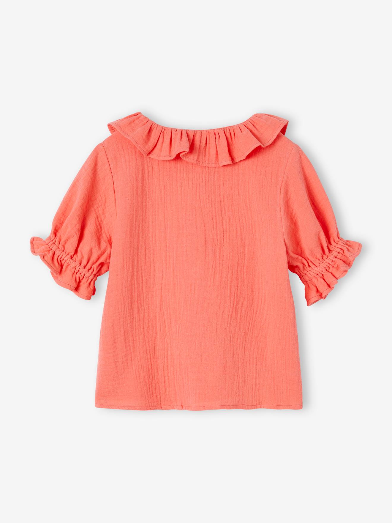 Vertbaudet Mädchen Musselinbluse mit Kragen - koralle