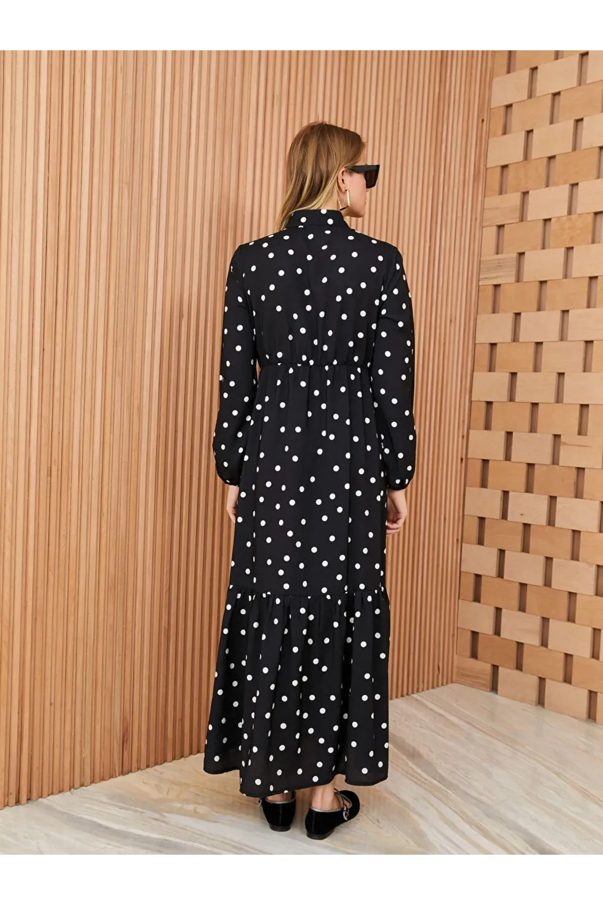 LC Waikiki  Gemustertes langärmliges Damen-Hemdkleid