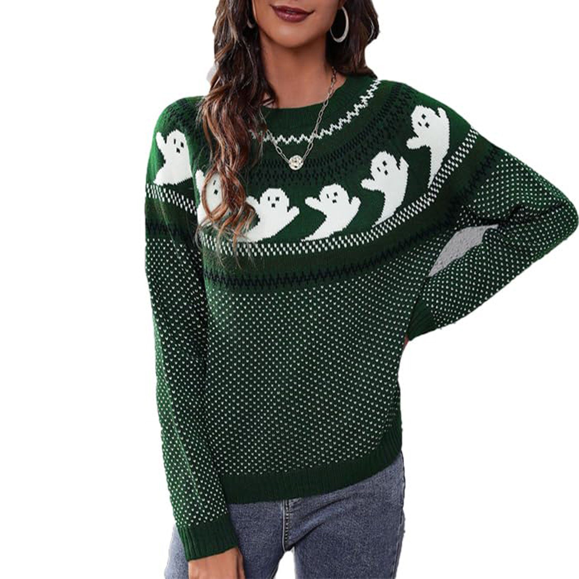 Ronner UG Rollkragenpullover Halloween Ghost Retro Polka Dot Langarm Damen Strickpullover locker (1-tlg)