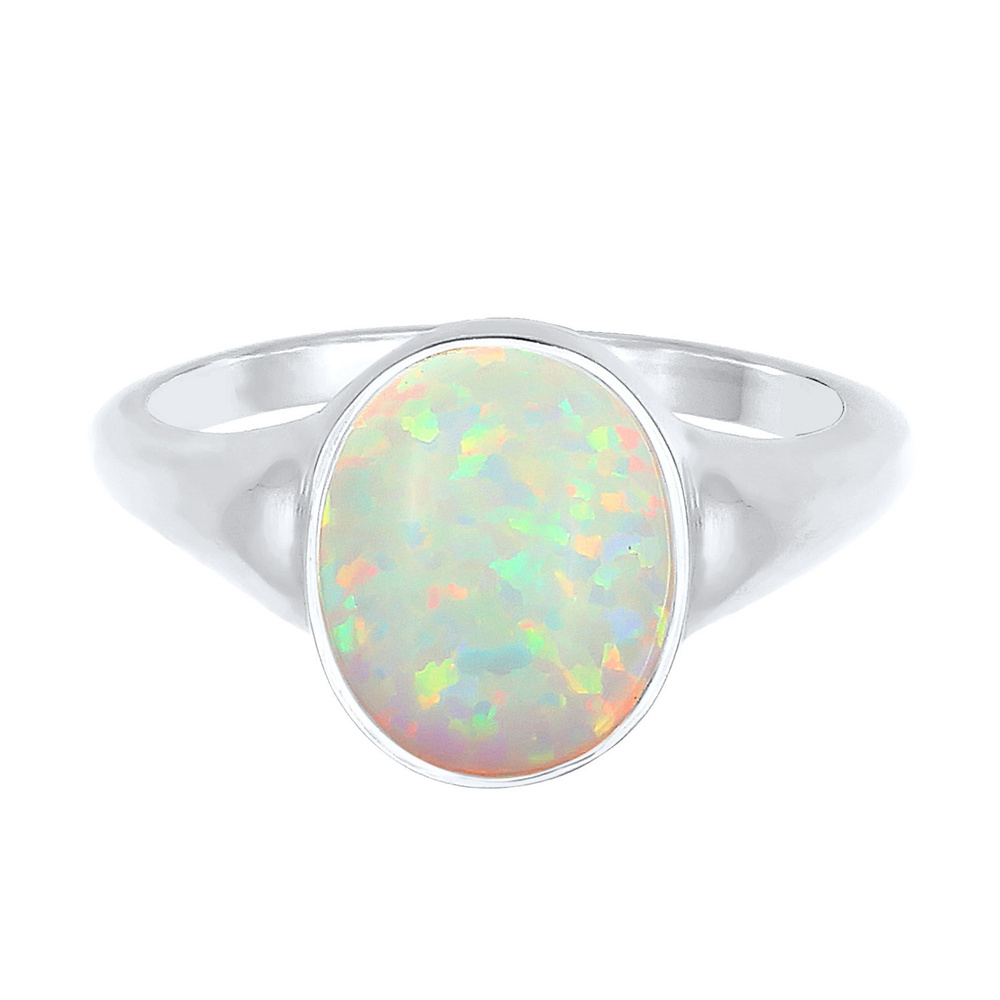 Elli Elli Bague Femmes Sceau Tendance avec Opale Synthétique en Argent Sterling 925 Pl Bague