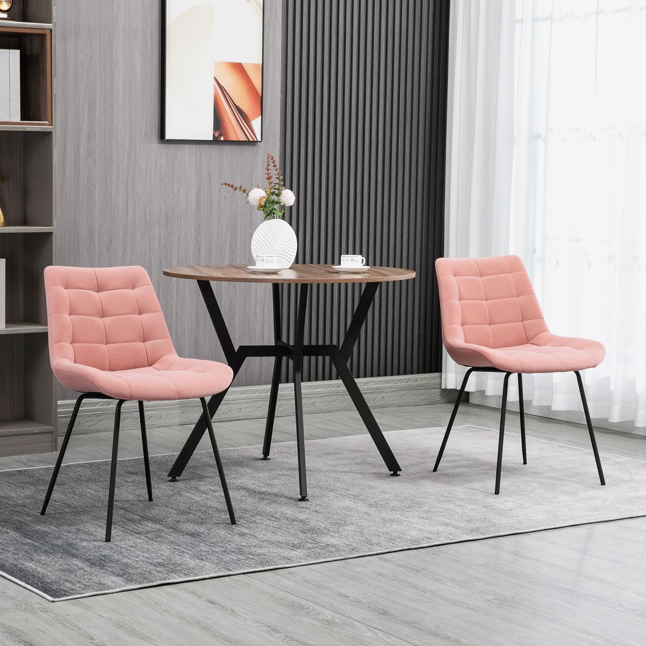 HOMCOM 2er Set Esszimmerstuhl Küchenstuhl Polsterstuhl mit Rückenlehne Samt Rosa