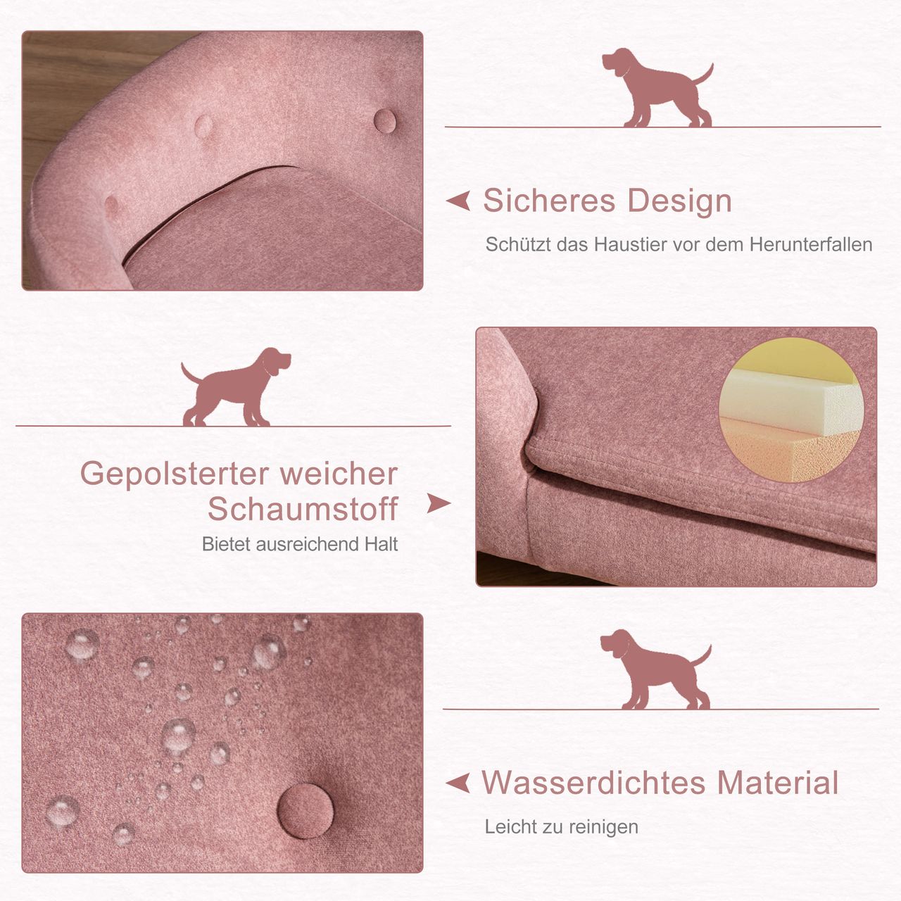 PawHut Haustiersofa Hundematte Katzen Sofa mit Kissen Plüsch Rosa
