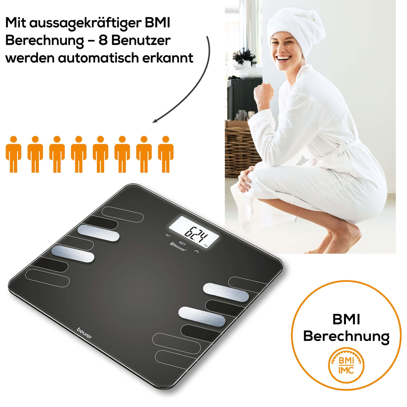 Beurer Diagnosewaage BF 600 Style-Analysewaage mit BMI Ganzkörperanalyse & App-Anbindung - bis 180 kg