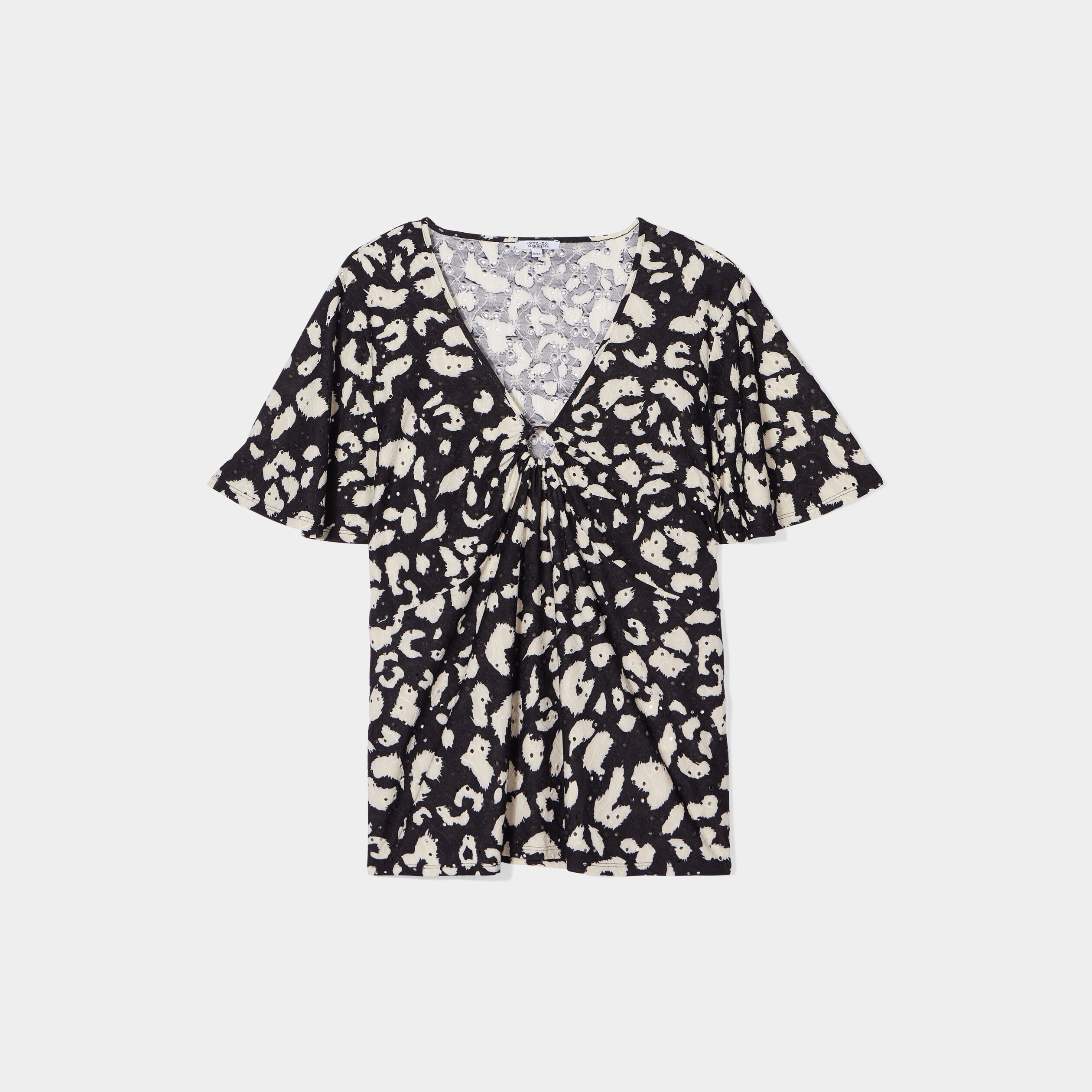 T-shirt col en V avec anneau ajouré ecru femme grande taille | La Halle