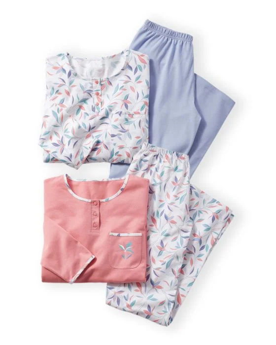 Lot de 2 pyjamas manches longues maille jersey pur coton peigné