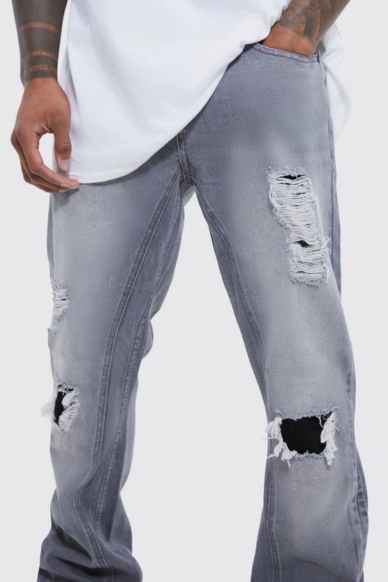 Slim-Fit Schlagjeans mit Rissen