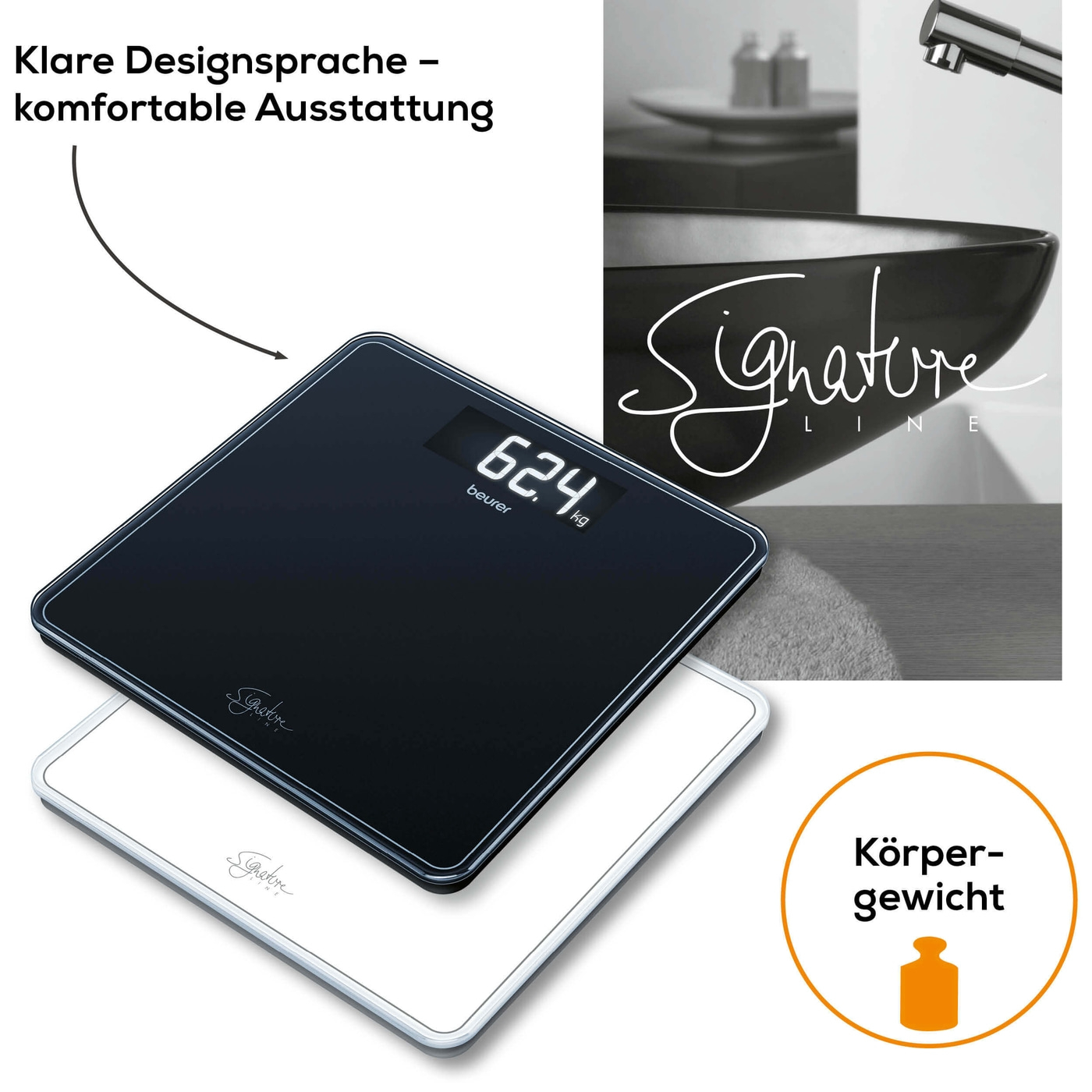 Glaswaage GS 400 SignatureLine Black-Große Personenwaage aus Glas im edlen Design - bis 200 kg