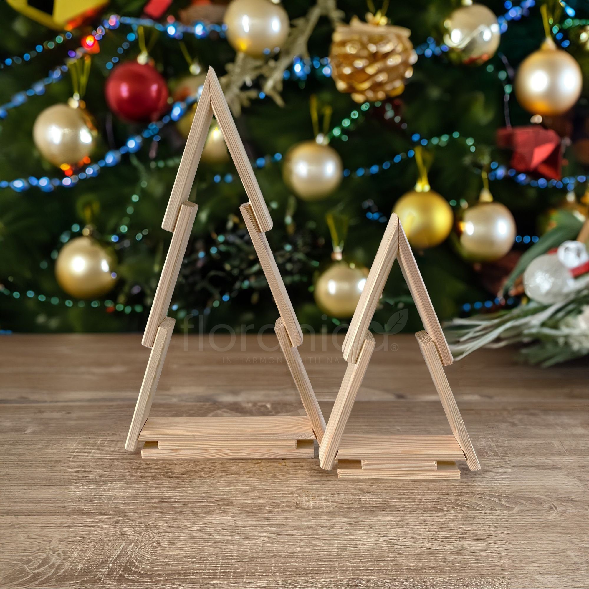 Floranica Hängedekoration (2 St), Weihnachtsdeko Weihnachtsbaum Kiefernholz Farbe: Unbehandelt