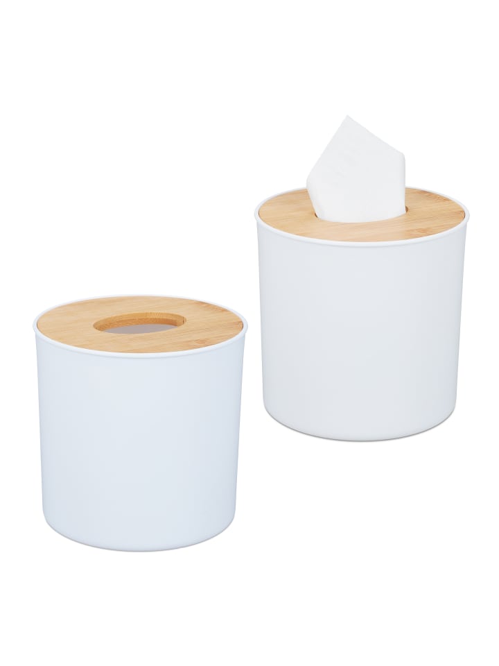 relaxdays 2 x Kosmetiktuchbox in Weiß/ Natur - (H)13 x Ø13,5 cm günstig kaufen onesize