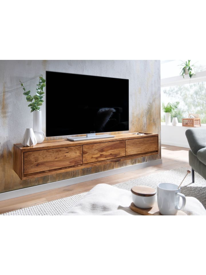 KADIMA DESIGN Lowboard Hängend Sheesham Massivholz 160x25x35 cm TV-Schrank , günstig kaufen onesize