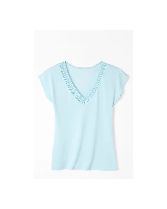 Tee-shirt manches courtes col dentelle Climatyl