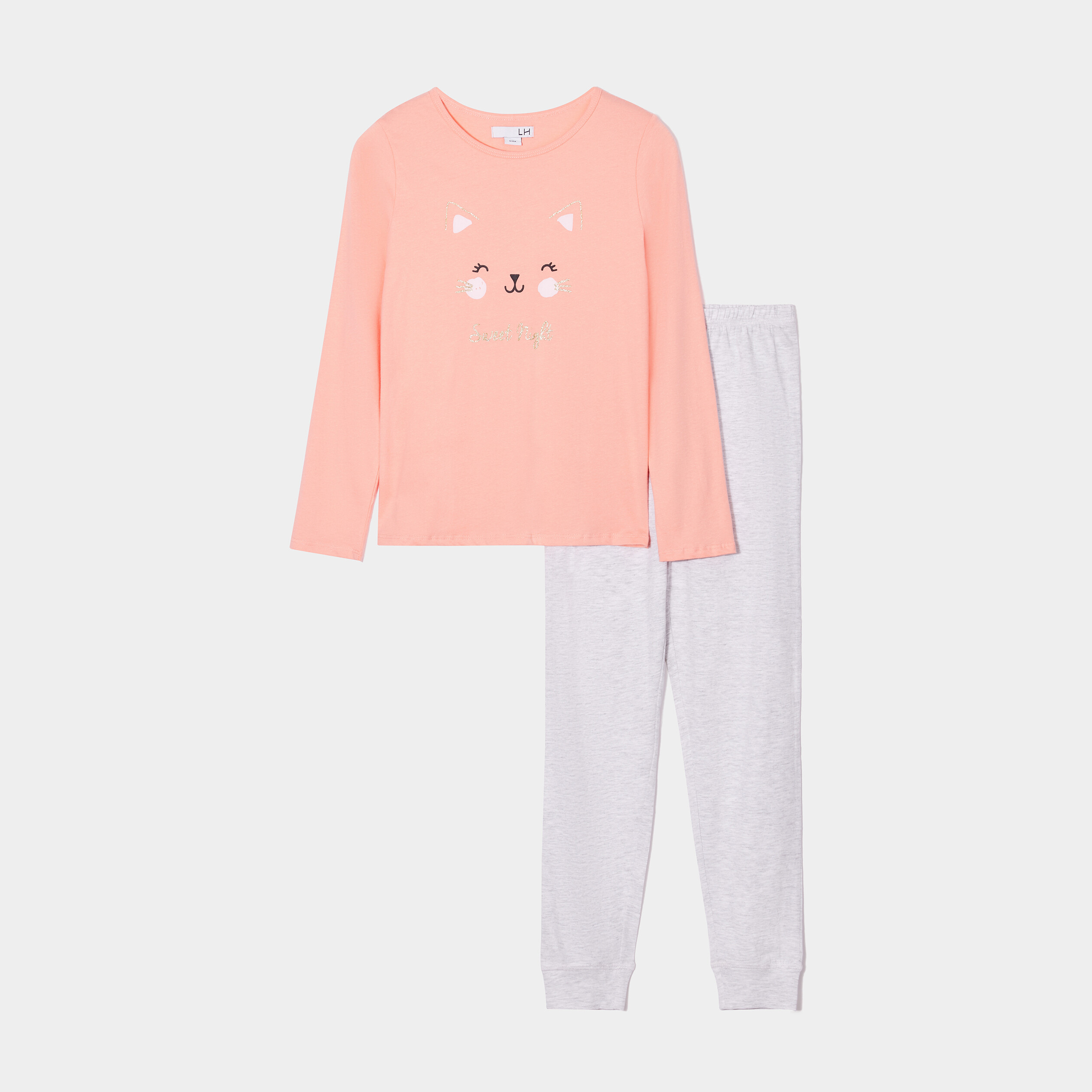 Ensemble pyjama pantalon resserré orange corail fille | La Halle