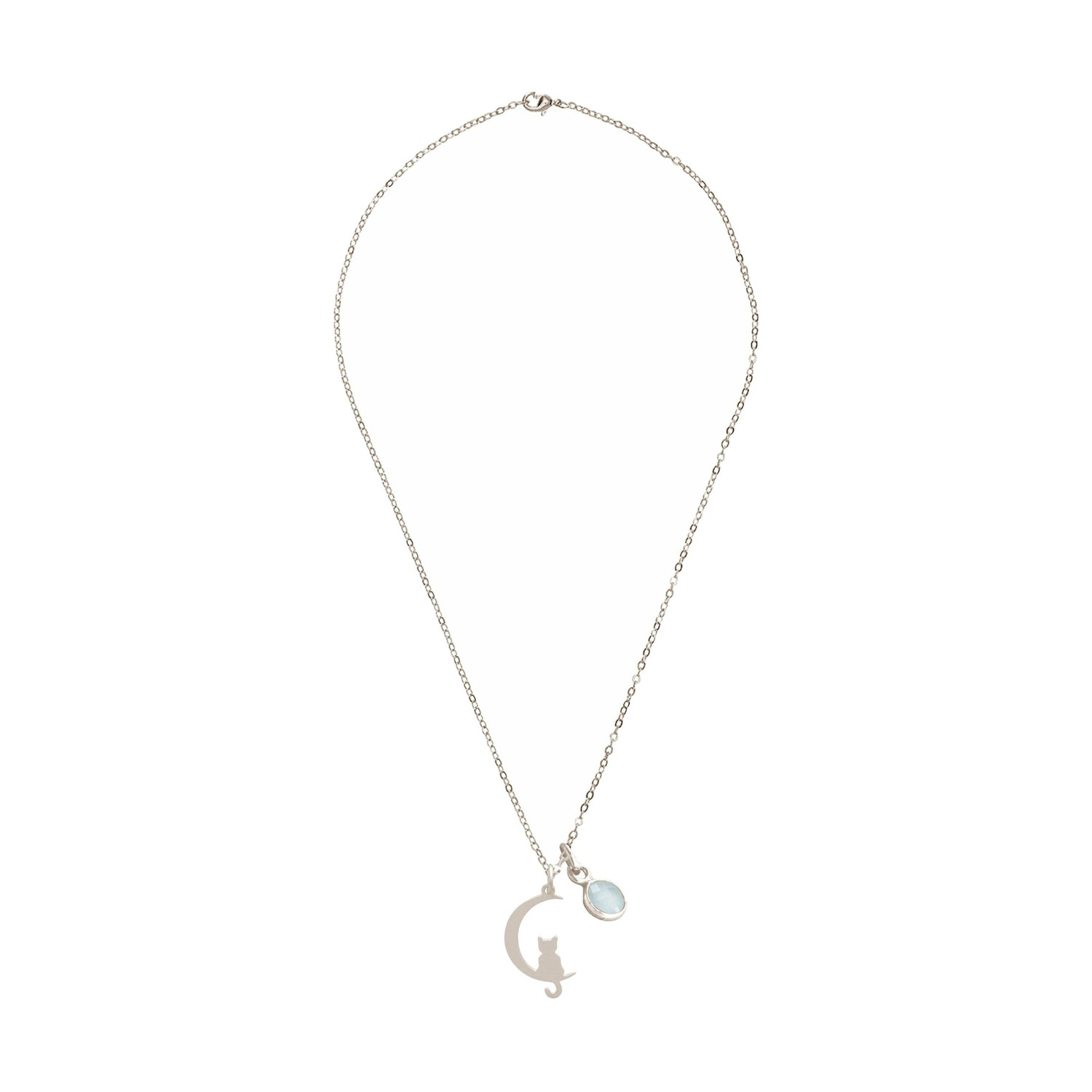 Halskette mit Anhänger 'KATZE Cat on the Moon Chalcedon'
