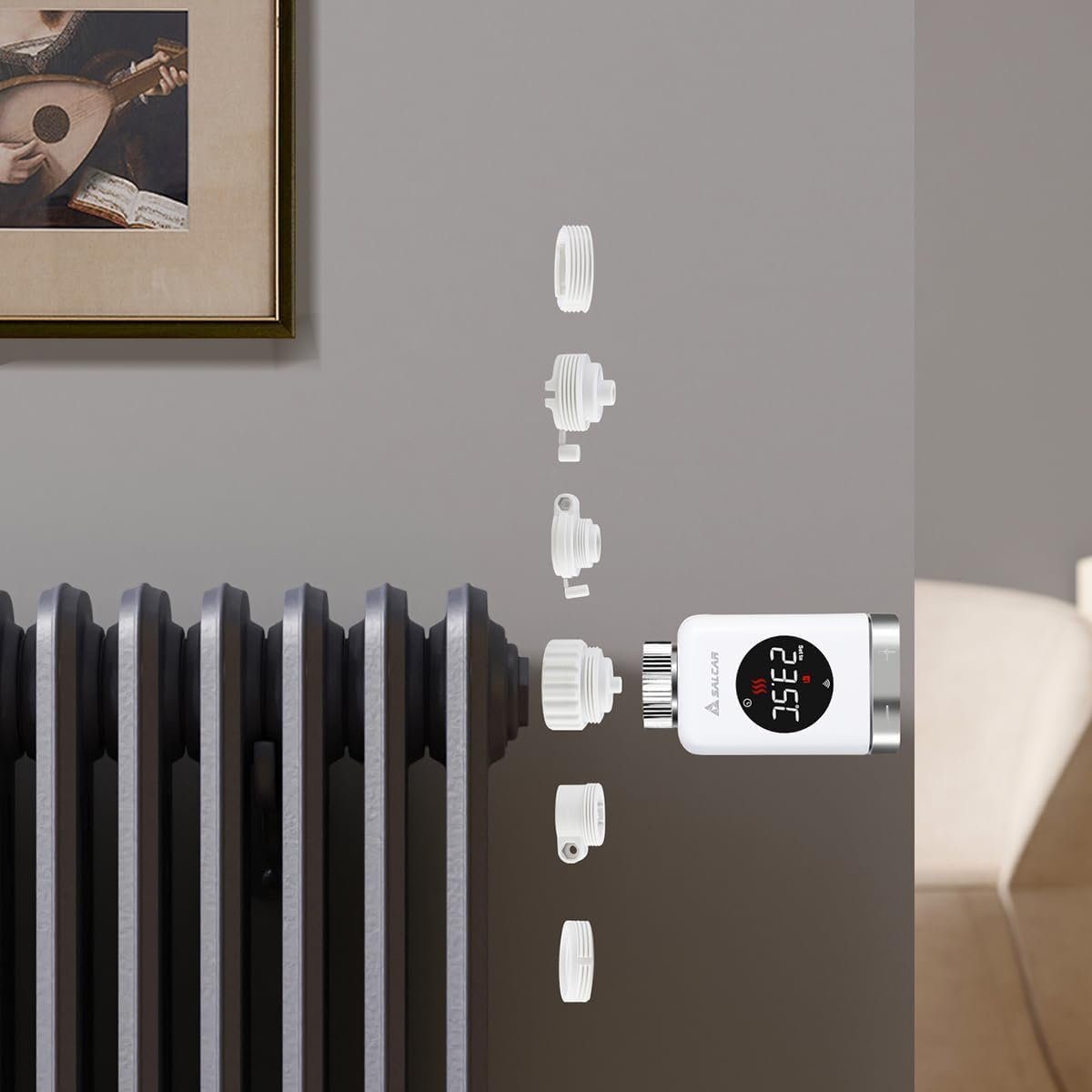 Salcar Heizkörperthermostat Heizkörperthermostat TRV801W Thermostat Heizung Smart LCD WiFi, Thermostat kompatibel mit Amazon Alexa & Google Assistant