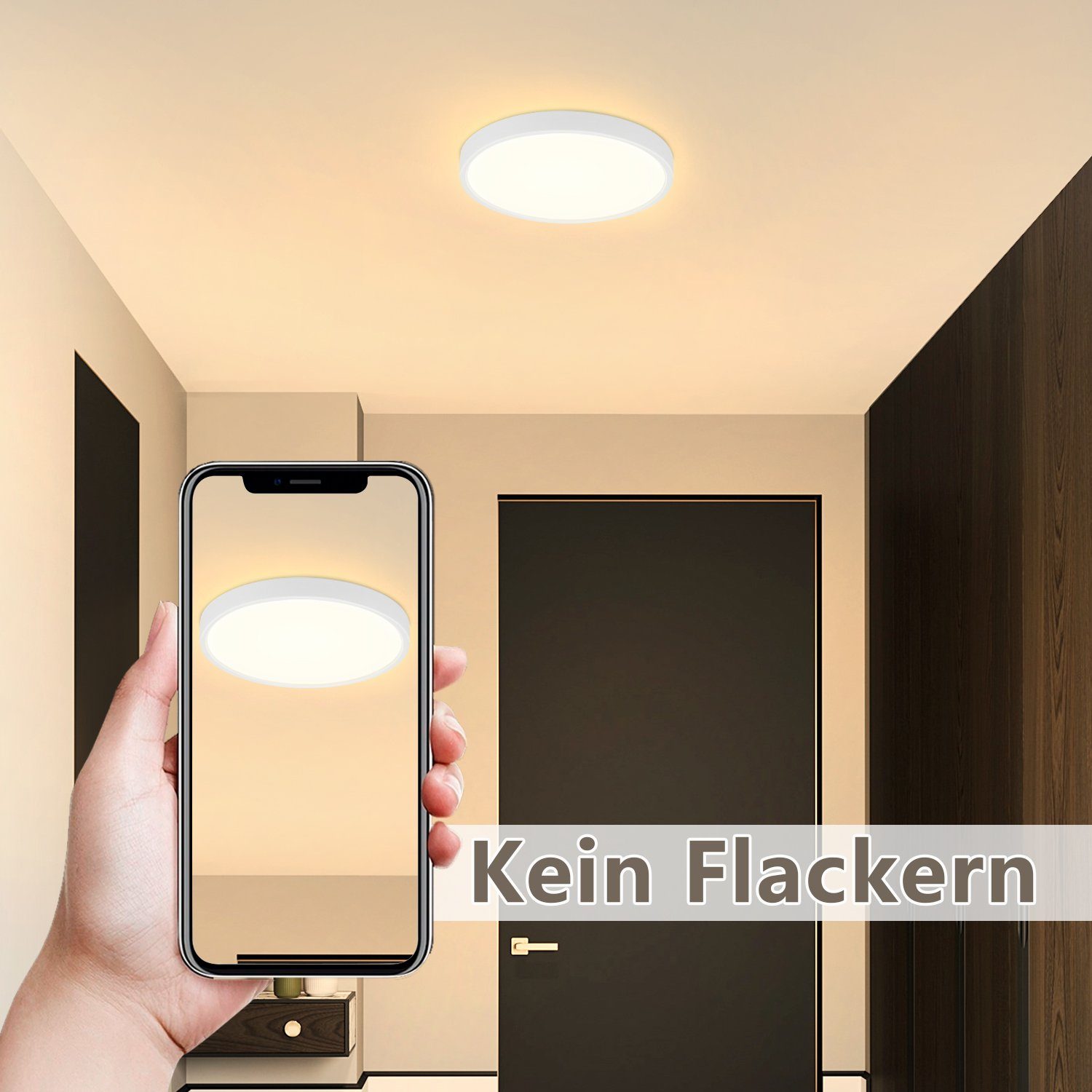 Nettlife LED Panel Schwarz Deckenlampe Flach Klein Deckenbeleuchtung, IP44 Wasserdicht, LED fest integriert, Warmweiß, für Schlafzimmer Badezimmer Küche Flur, 8W, 17 * 17 * 2.5 CM