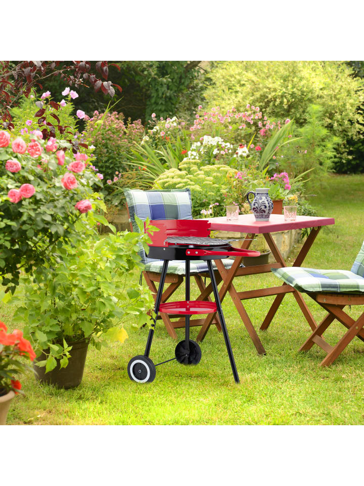 relaxdays Holzkohlegrill in Schwarz/ Rot - Ø 42 cm günstig kaufen onesize