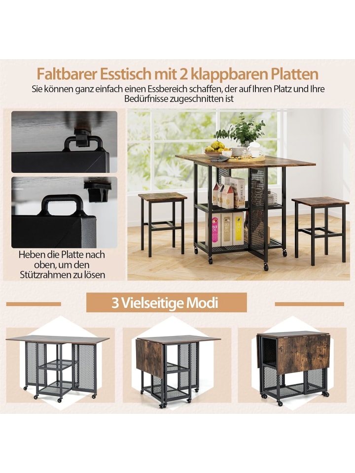 COSTWAY Esstisch 3 tlg. Set in Braun günstig kaufen onesize
