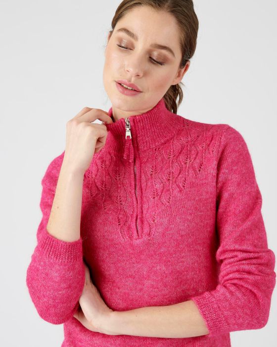Pull col zippé fantaisie ajourée