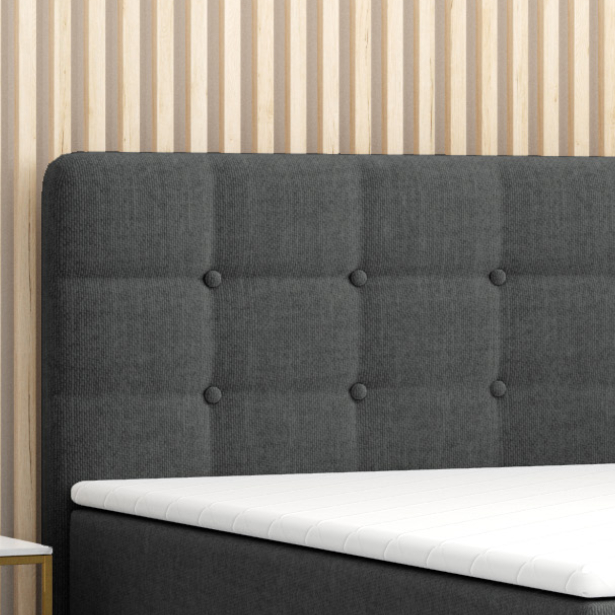 Möbel Punkt Boxspringbett PRAG Chesterfield mit Bettkasten 180 x 200 cm Webstoff Grau Anthrazit