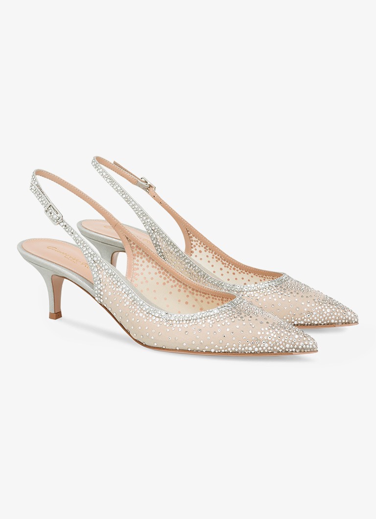 Gianvito Rossi Regina slingback with suede details and rhinestones