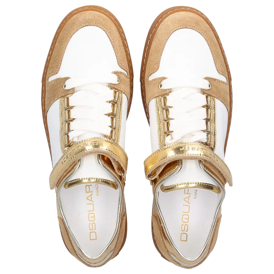Dsquared2 - Schnürer Glattleder Kalbsleder Veloursleder Logo beige gold weiß - beige