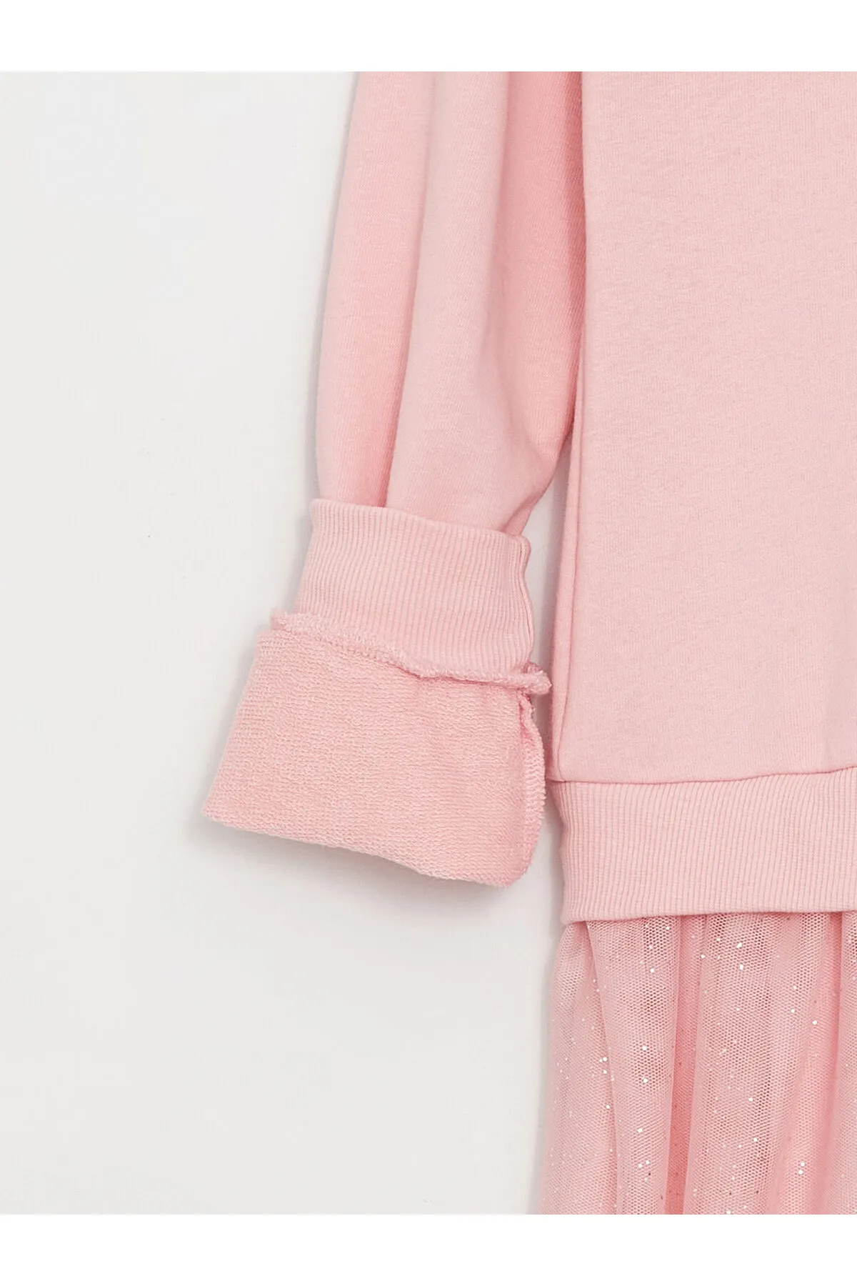 LC Waikiki  Bedrucktes, langärmliges Mädchenkleid mit Rundhalsausschnitt
