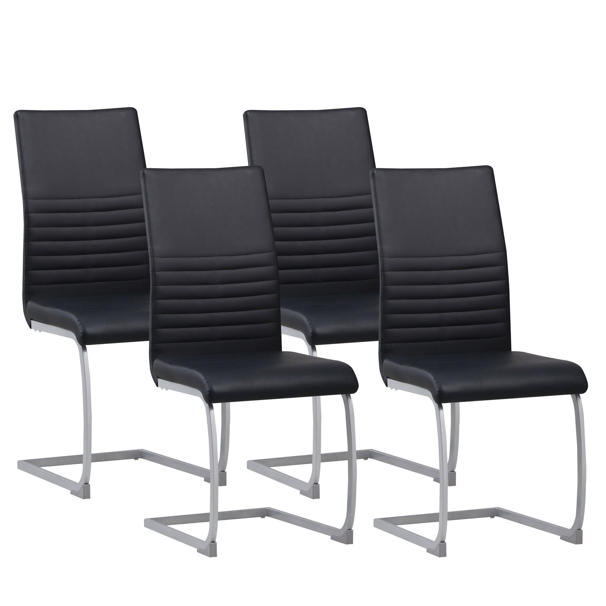 Albatros International Freischwinger Albatros Esszimmerestuhl Küchenstuhl MURANO, Kunstleder Bezug (4er Set, Schwarz), Esszimmerstuhl Schwingstuhl mit modernem Design, dicke Polsterung