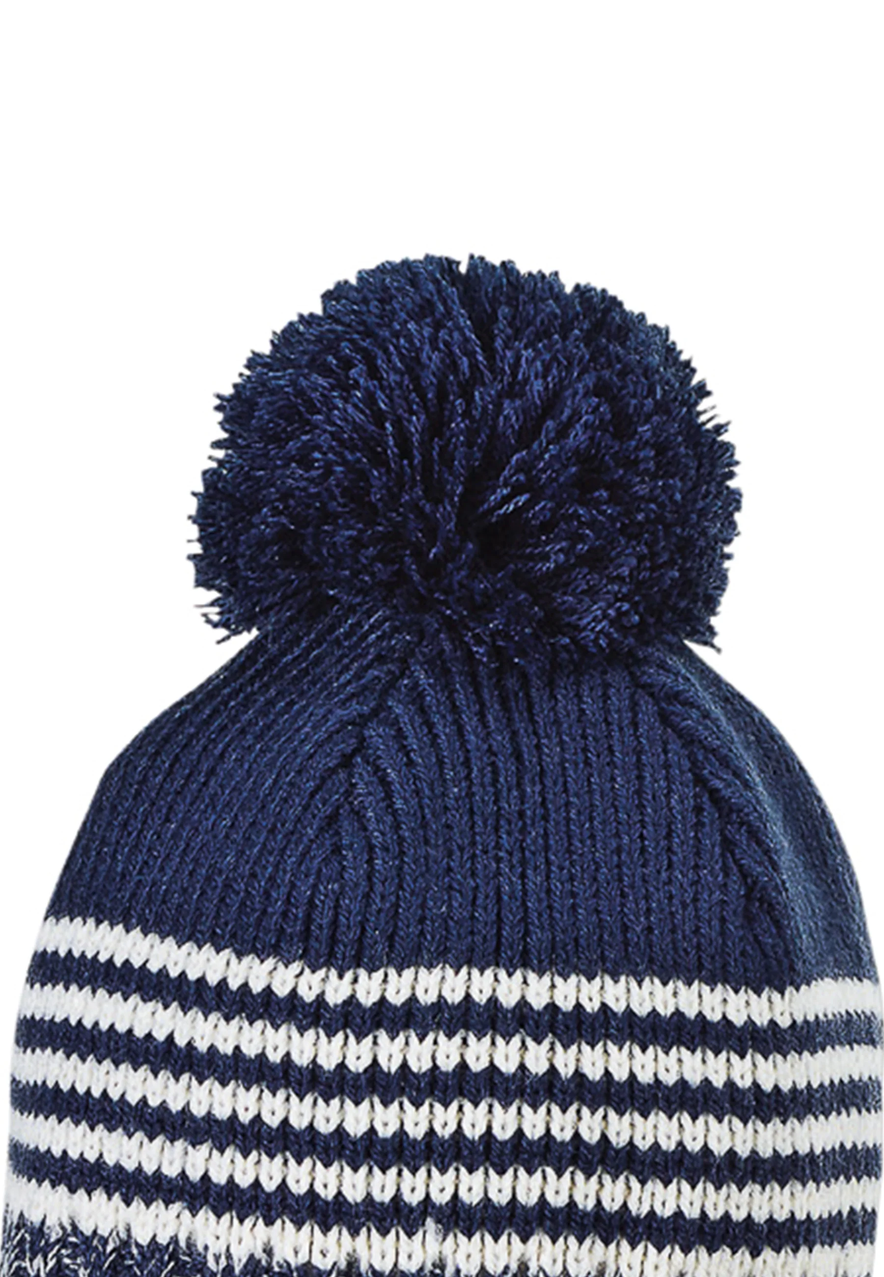Strickmütze im Mustermix mit Bommel und Bindeband