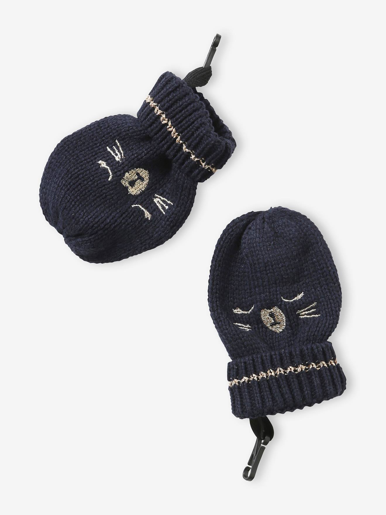 Ensemble en maille jacquard bonnet + snood + moufles bébé fille marine