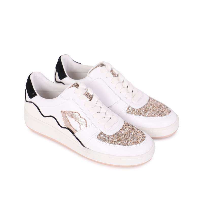 Baskets en cuir Loulou blanc rose gold glitter