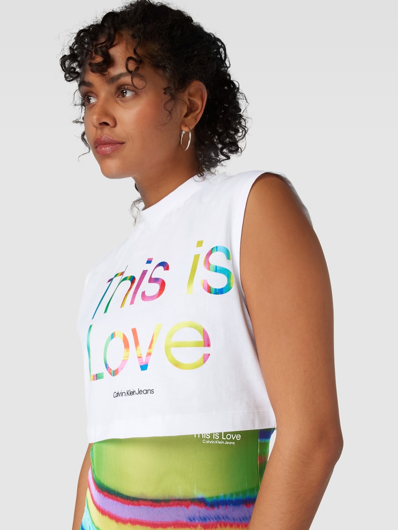 Crop Top mit Logo-Print Modell 'SLOGAN' in weiss